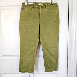 NWT J. Jill Cropped Light Olive Wash Capri Jeans with Raw‎ Edge Hem, Size 6